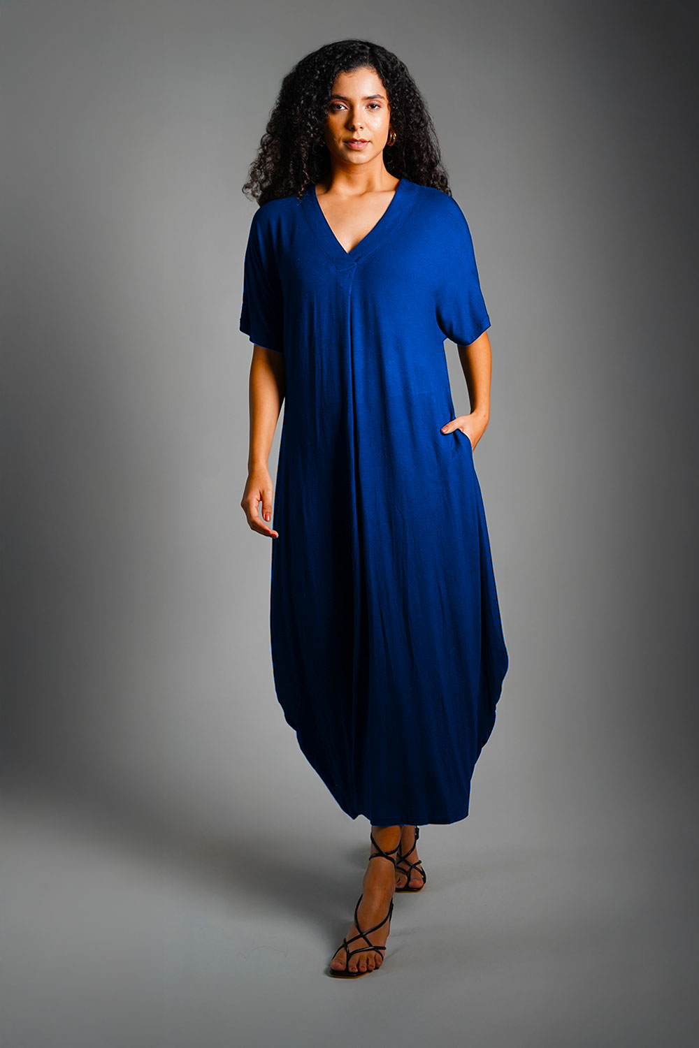 Dolman Sleeve Blue Jersey Knit Shift Dress