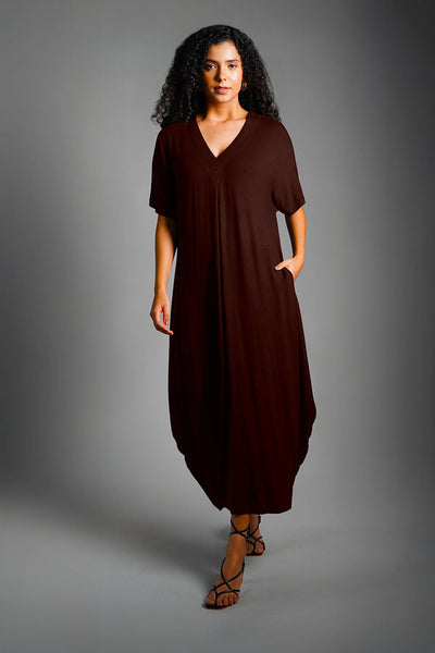 Dolman Sleeve Brown Jersey Knit Shift Dress