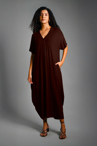 Dolman Sleeve Brown Jersey Knit Shift Dress