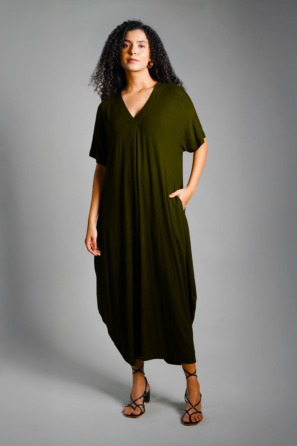 Dolman Sleeve Forest Green Jersey Knit Shift Dress
