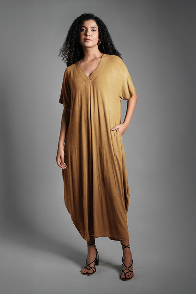 Dolman Sleeve Beige Jersey Knit Shift Dress