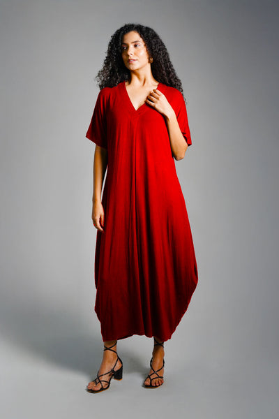 Dolman Sleeve Red Jersey Knit Shift Dress
