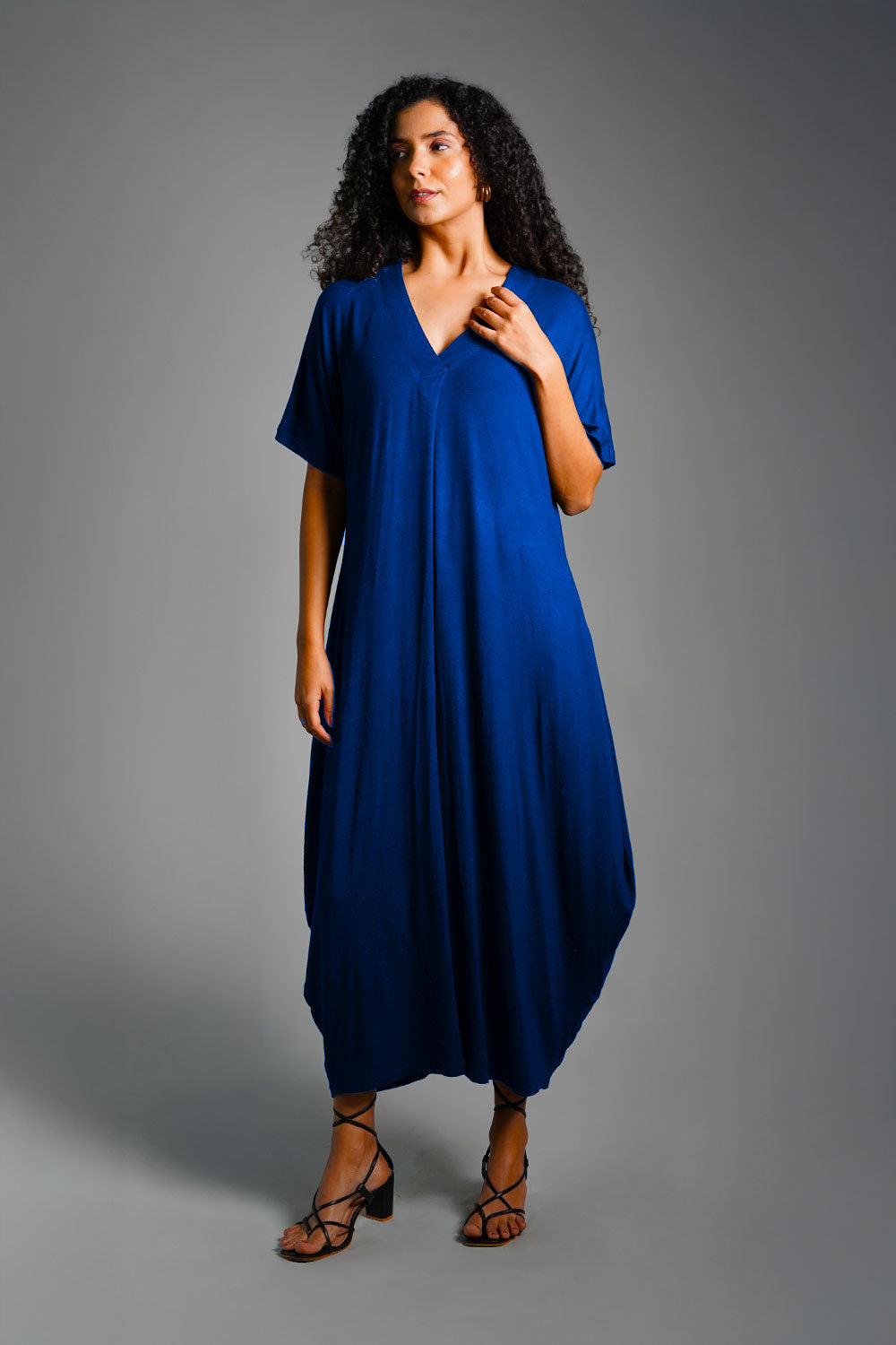 Dolman Sleeve Blue Jersey Knit Shift Dress
