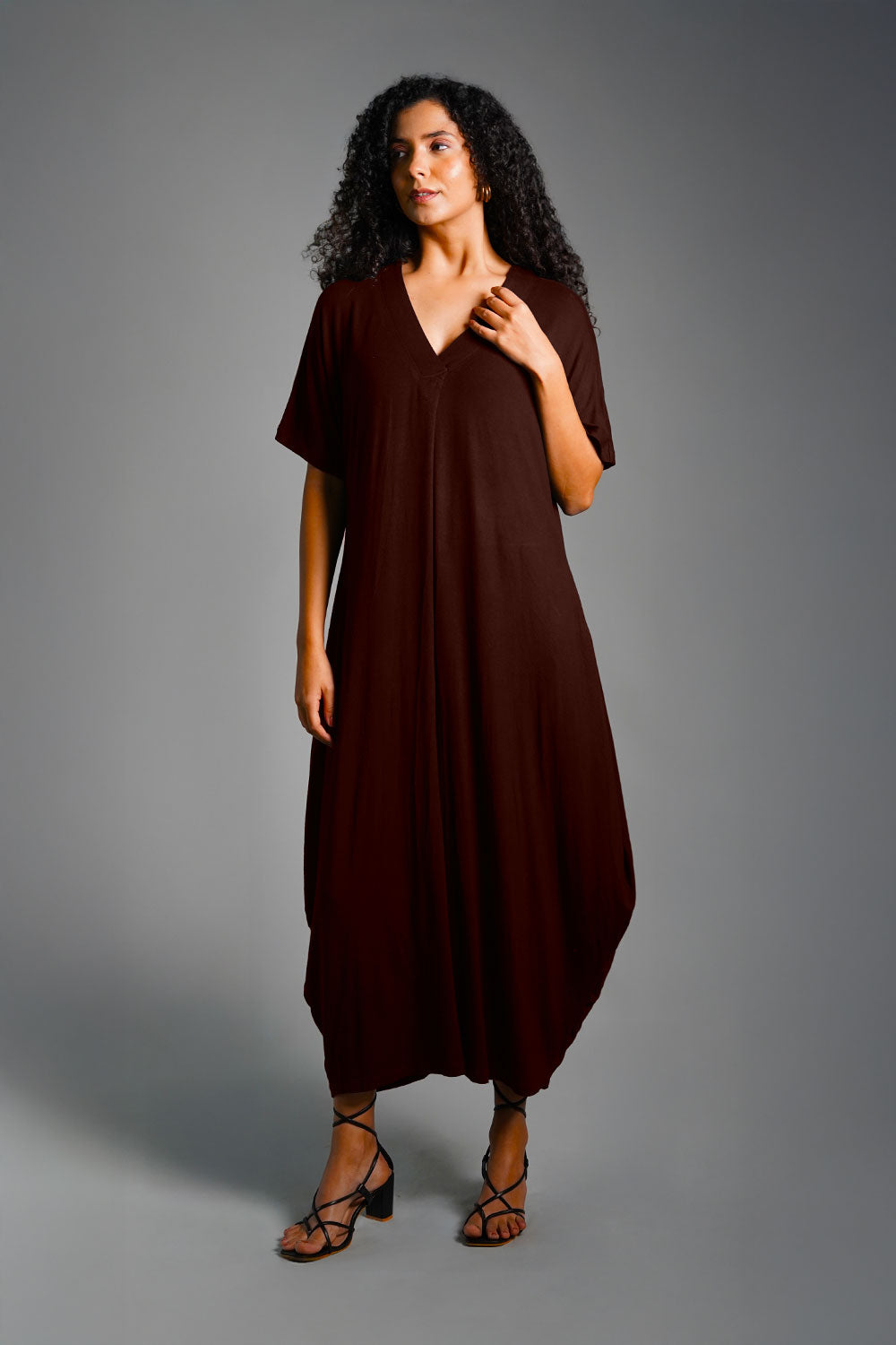Dolman Sleeve Brown Jersey Knit Shift Dress