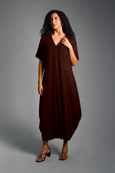 Dolman Sleeve Brown Jersey Knit Shift Dress