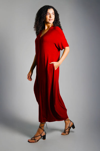 Dolman Sleeve Red Jersey Knit Shift Dress