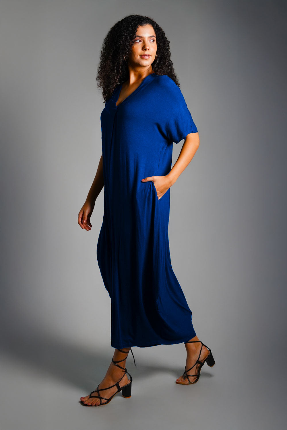 Dolman Sleeve Blue Jersey Knit Shift Dress