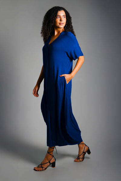 Dolman Sleeve Blue Jersey Knit Shift Dress