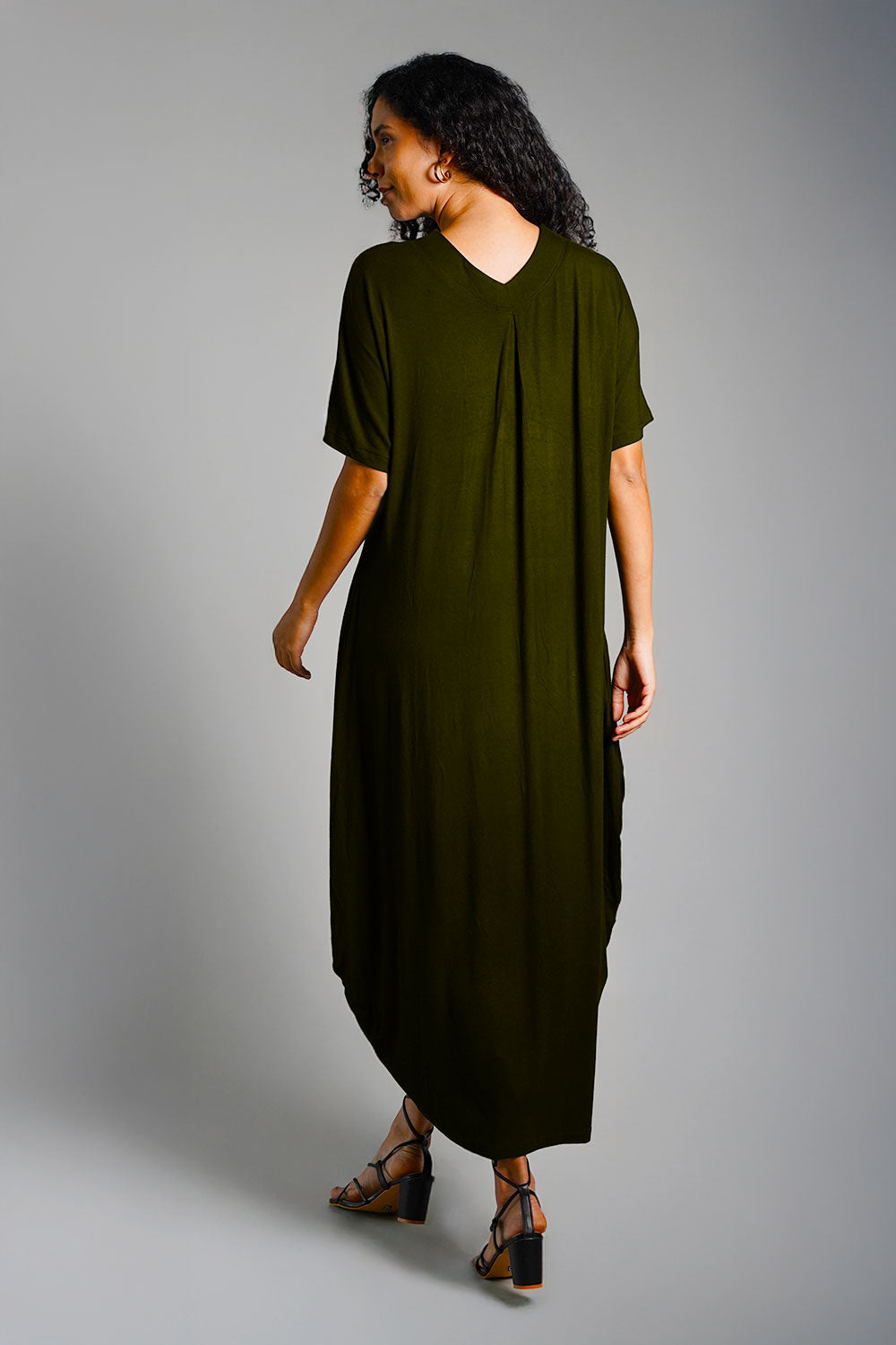 Dolman Sleeve Forest Green Jersey Knit Shift Dress