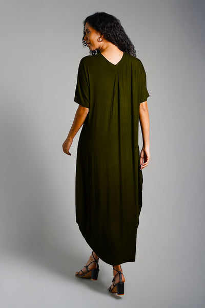 Dolman Sleeve Forest Green Jersey Knit Shift Dress