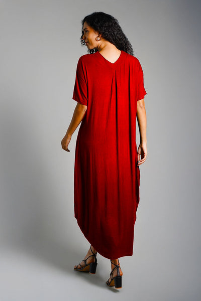 Dolman Sleeve Red Jersey Knit Shift Dress