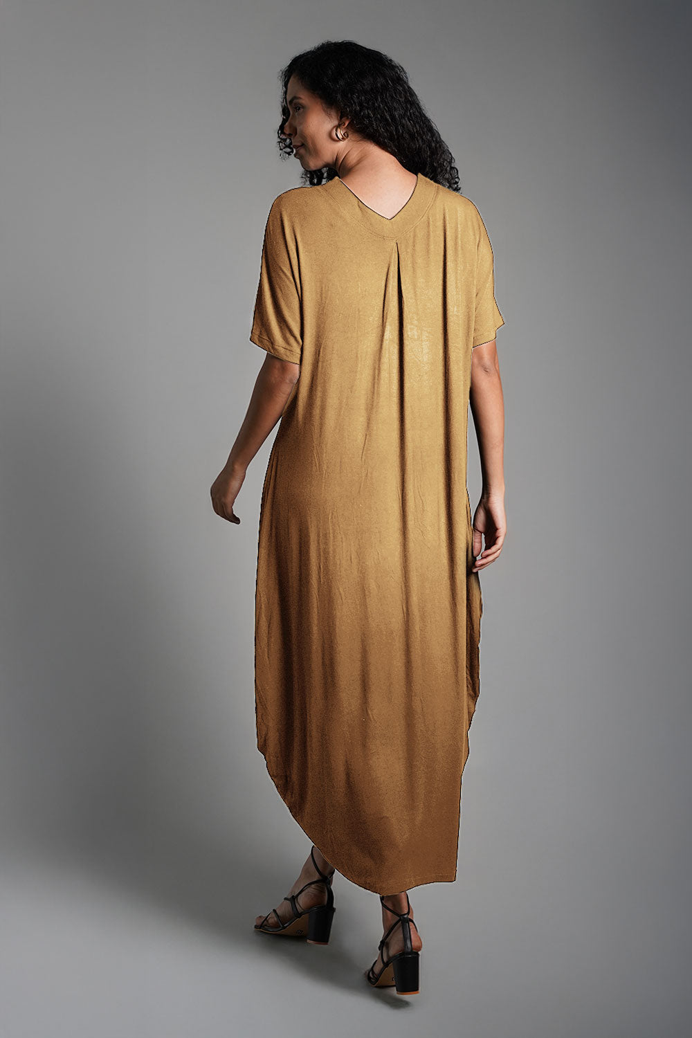 Dolman Sleeve Beige Jersey Knit Shift Dress