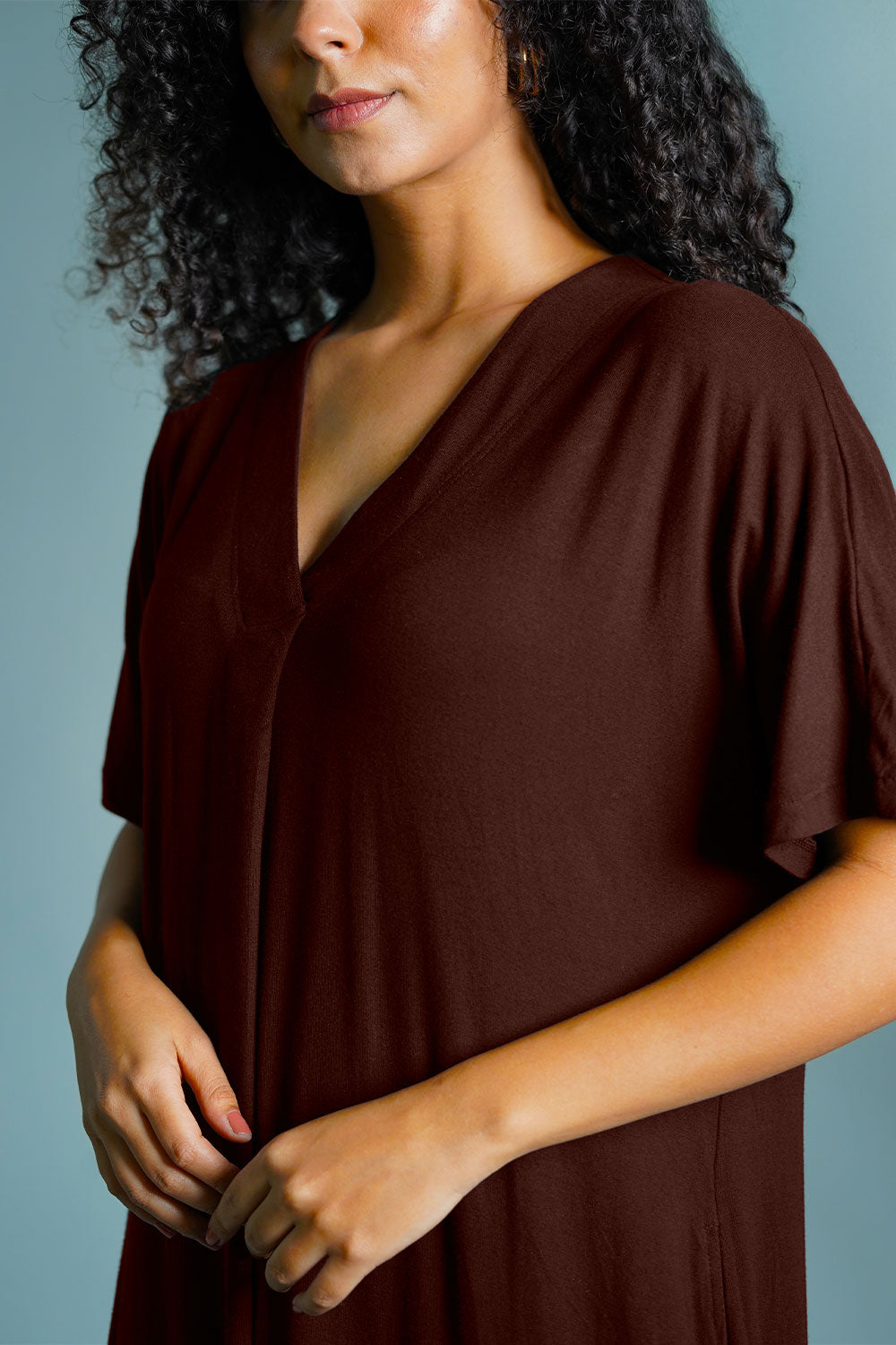 Dolman Sleeve Brown Jersey Knit Shift Dress