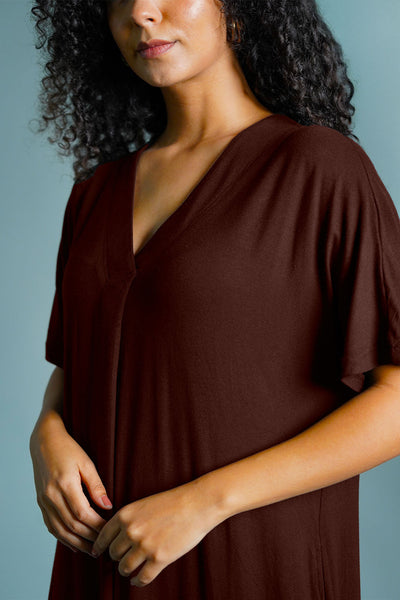 Dolman Sleeve Brown Jersey Knit Shift Dress