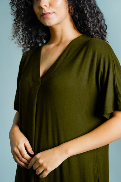 Dolman Sleeve Forest Green Jersey Knit Shift Dress