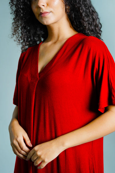 Dolman Sleeve Red Jersey Knit Shift Dress