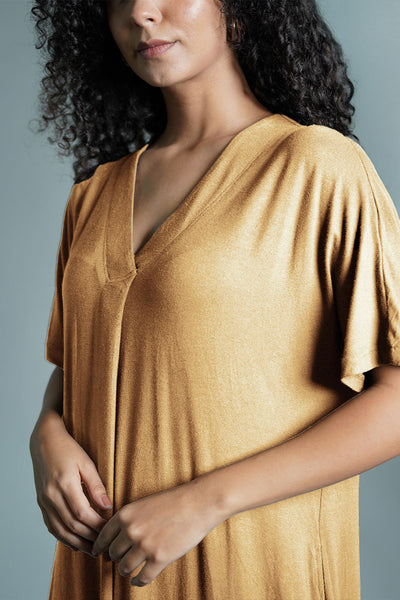 Dolman Sleeve Beige Jersey Knit Shift Dress