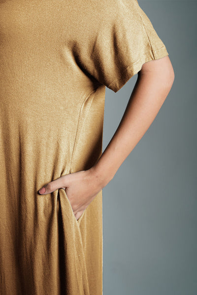 Dolman Sleeve Beige Jersey Knit Shift Dress
