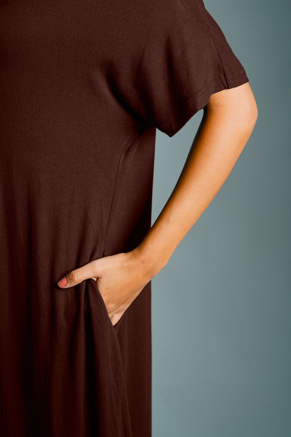Dolman Sleeve Brown Jersey Knit Shift Dress