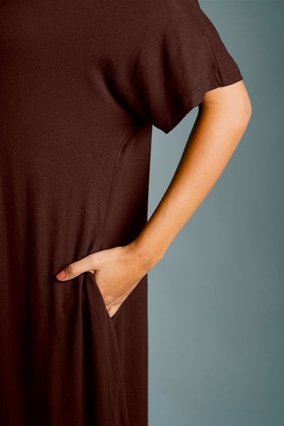 Dolman Sleeve Brown Jersey Knit Shift Dress
