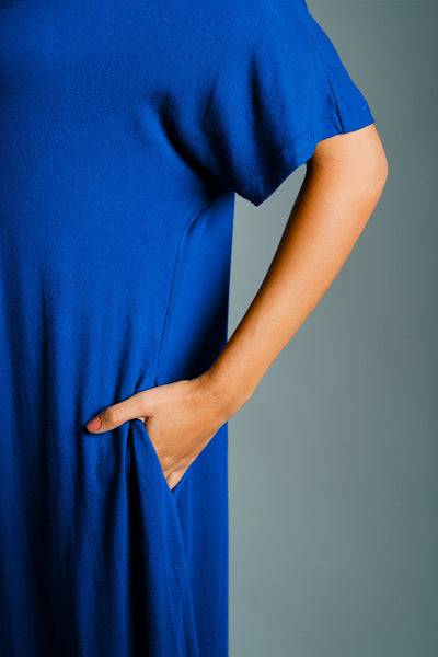 Dolman Sleeve Blue Jersey Knit Shift Dress