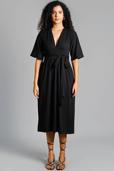Plunge Jersey Knit Sash Tie Dress