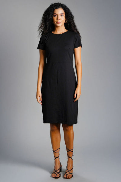 Metal Zip Back Ponte Knit Dress