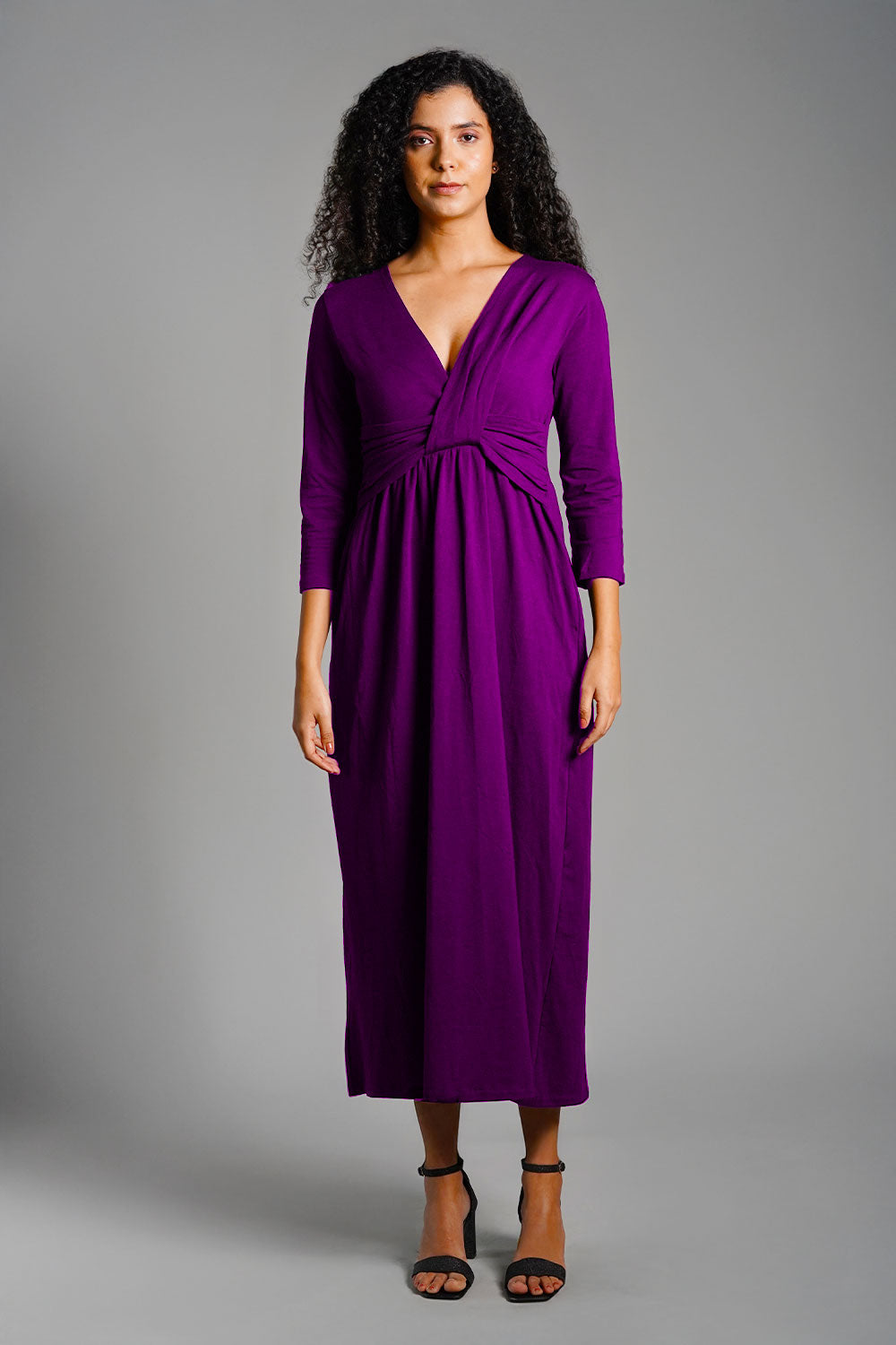 Drape Front Purple Cotton Jersey Dress