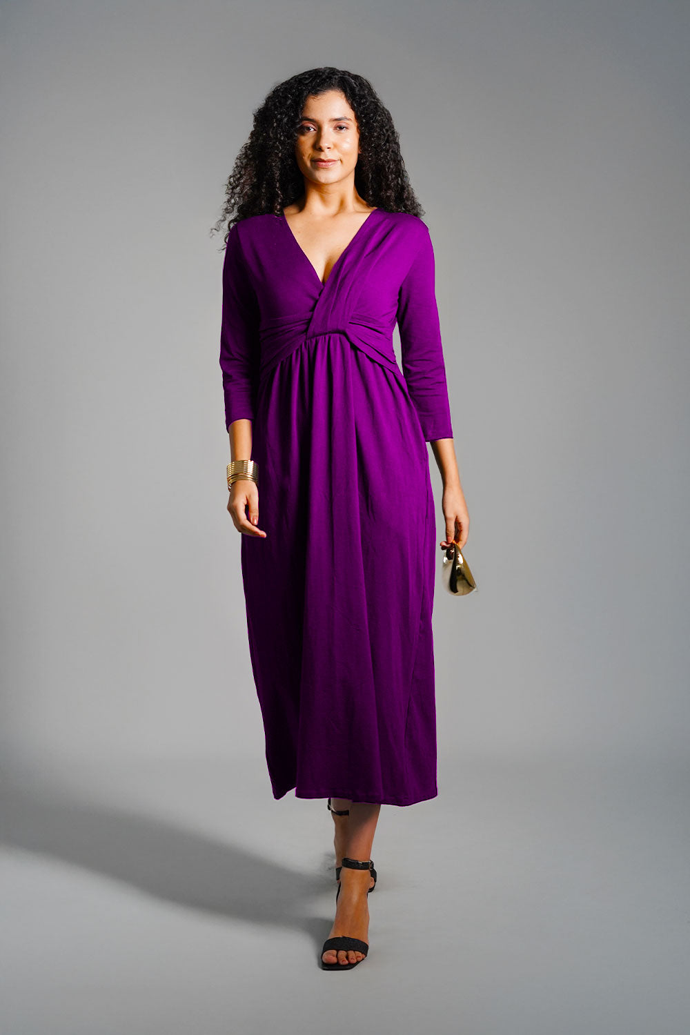 Drape Front Purple Cotton Jersey Dress
