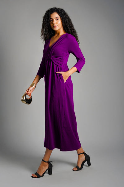 Drape Front Purple Cotton Jersey Dress