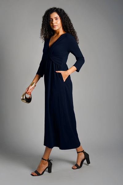 Drape Front Navy Cotton Jersey Dress