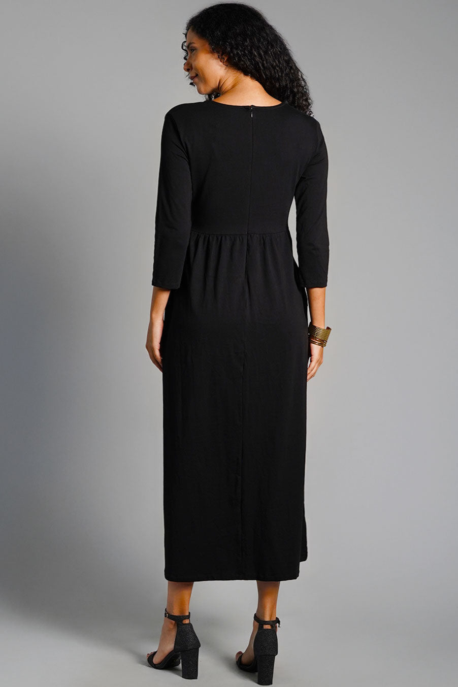Drape Front Black Cotton Jersey Dress