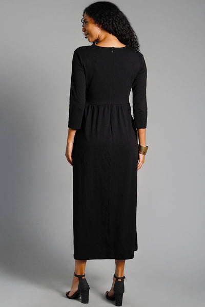 Drape Front Black Cotton Jersey Dress