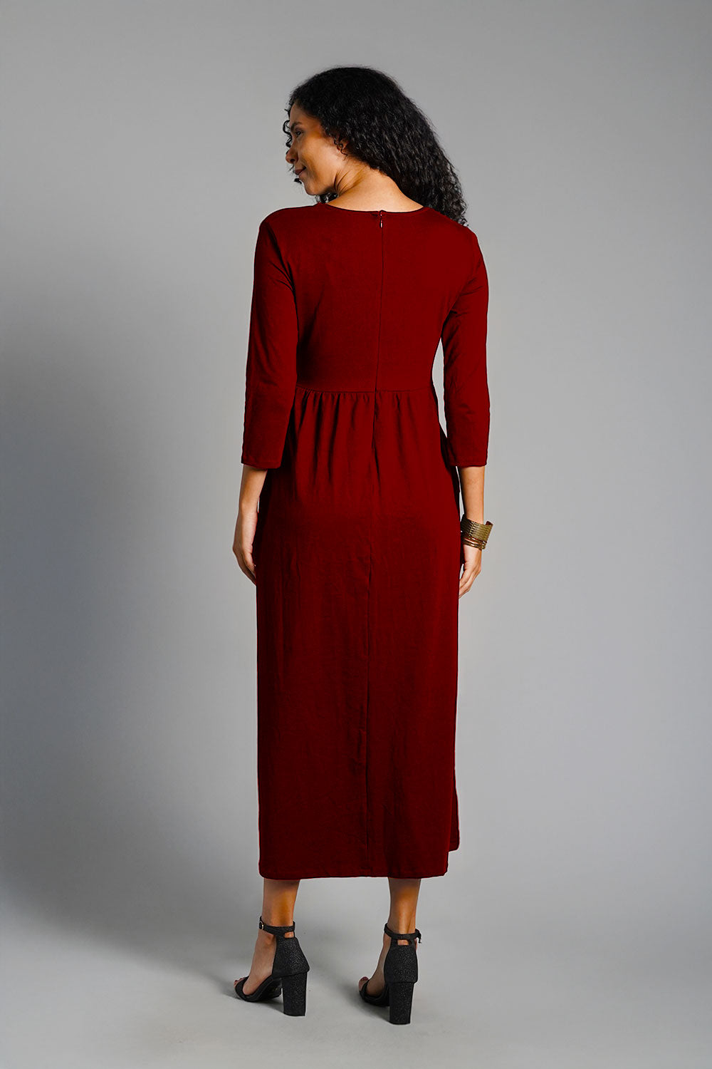 Drape Front Maroon Cotton Jersey Dress