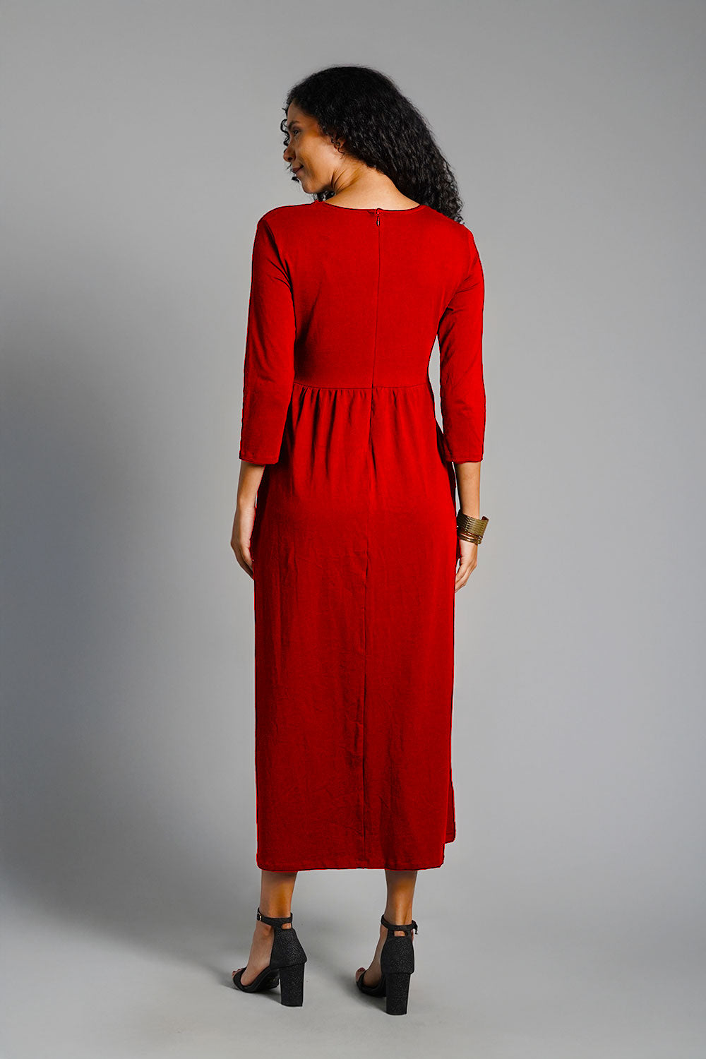 Drape Front Red Cotton Jersey Dress