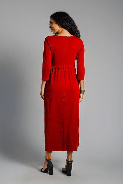 Drape Front Red Cotton Jersey Dress