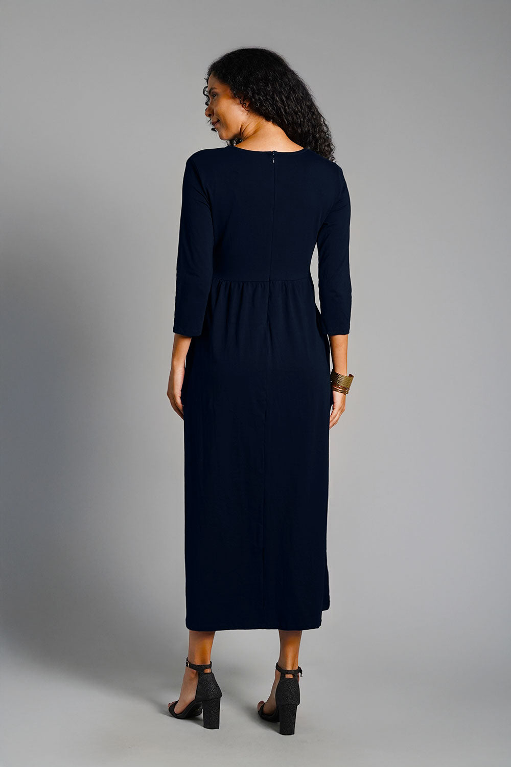Drape Front Navy Cotton Jersey Dress