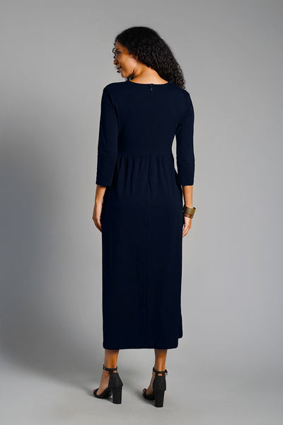 Drape Front Navy Cotton Jersey Dress