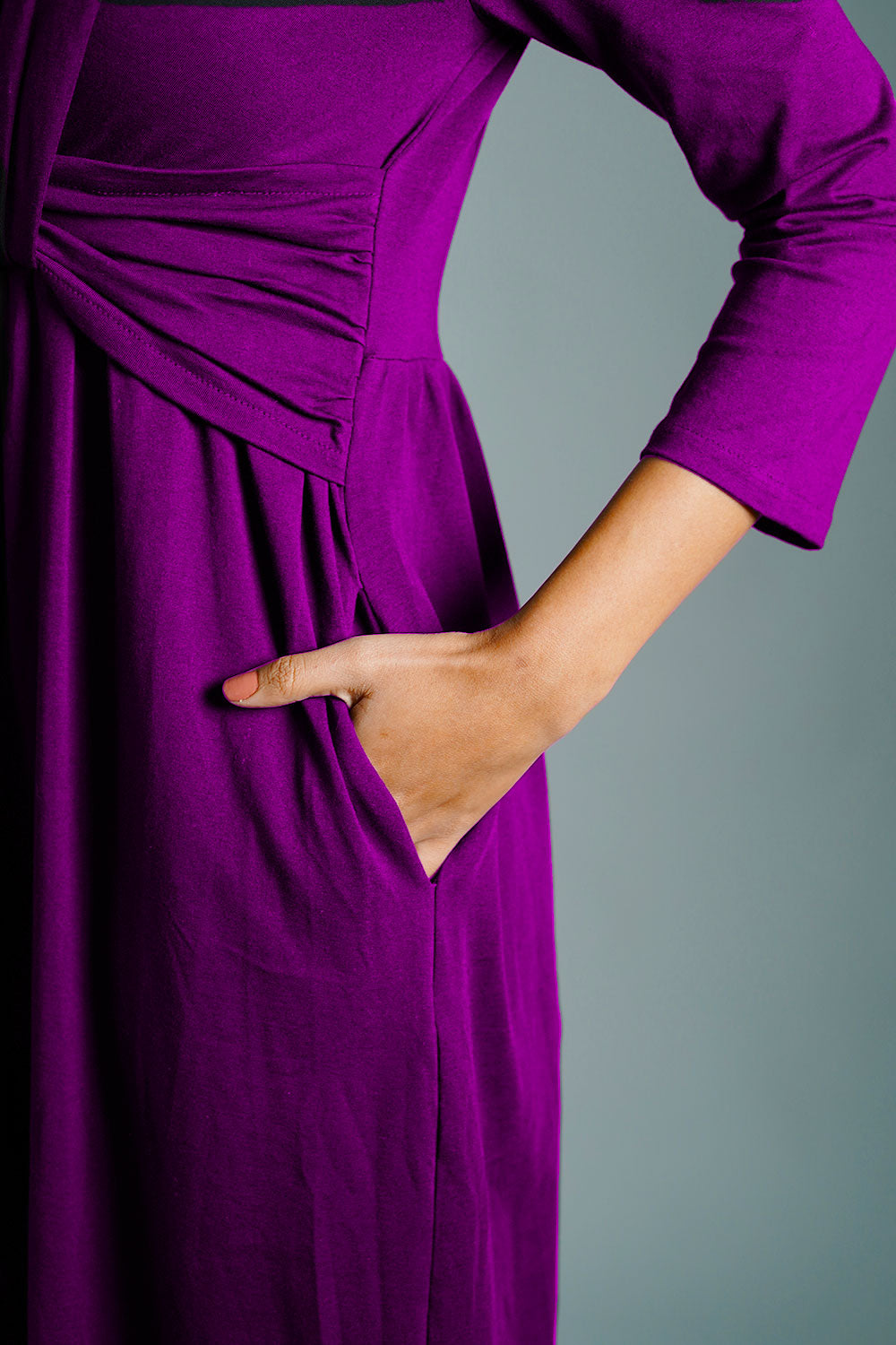 Drape Front Purple Cotton Jersey Dress