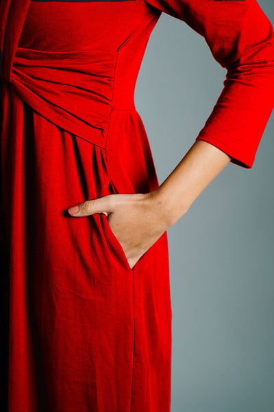 Drape Front Red Cotton Jersey Dress
