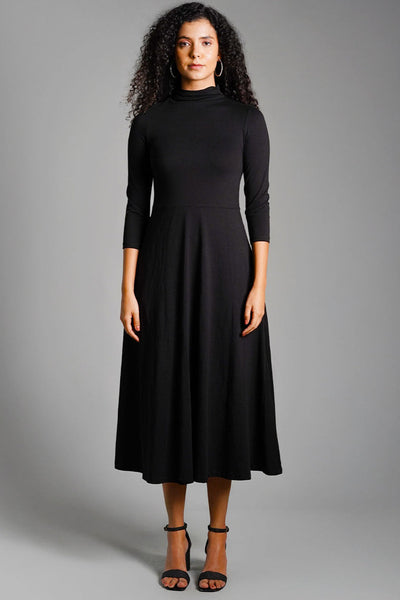 High Neck Jersey Knit A-Line Dress