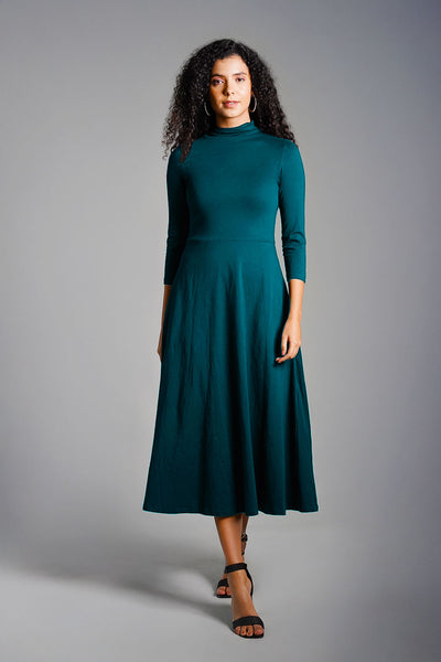 Tea High Neck Jersey Knit A-Line Dress