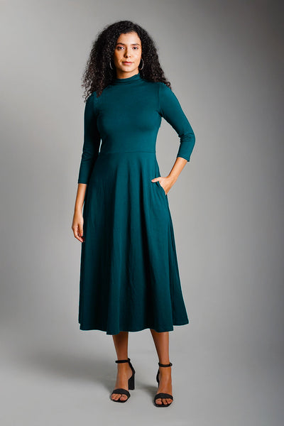 Tea High Neck Jersey Knit A-Line Dress