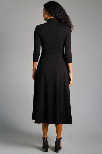 Black High Neck Jersey Knit A-Line Dress