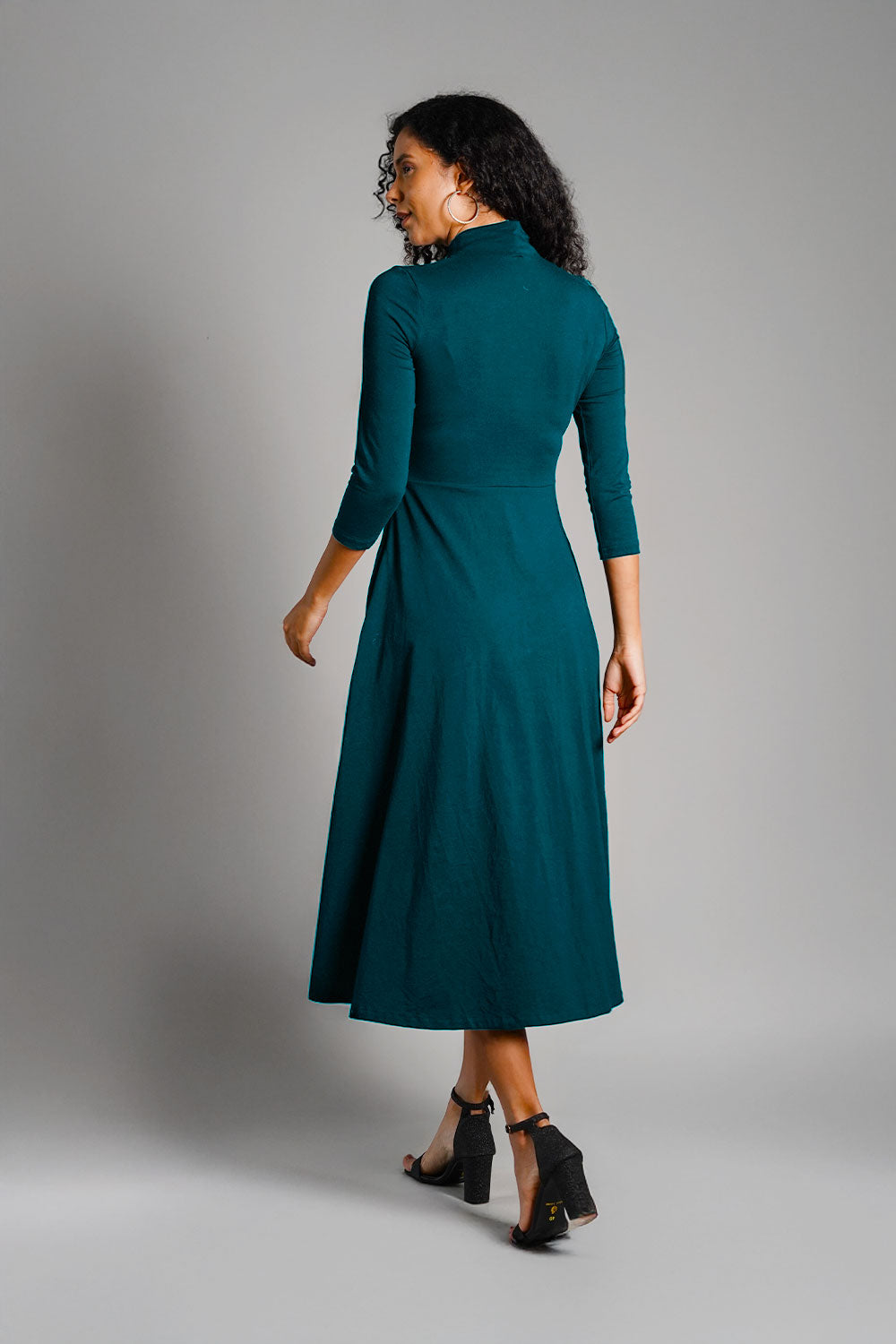 Tea High Neck Jersey Knit A-Line Dress