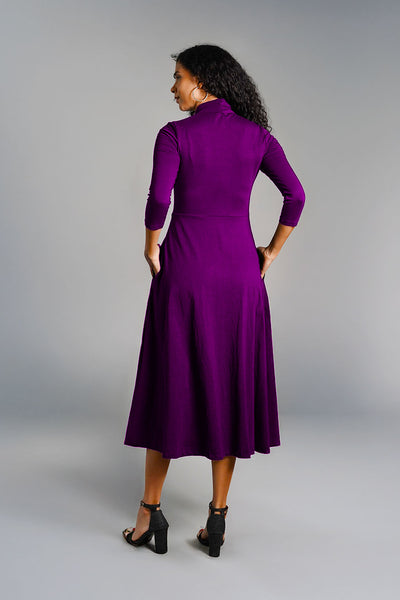 Purple High Neck Jersey Knit A-Line Dress