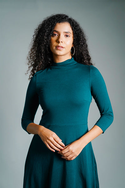 Tea High Neck Jersey Knit A-Line Dress