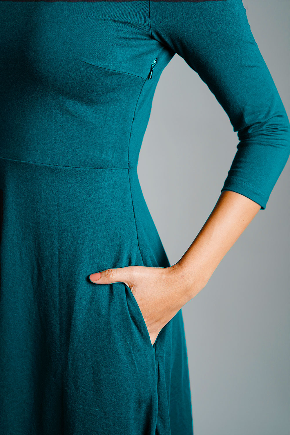 Tea High Neck Jersey Knit A-Line Dress