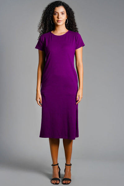 Purple Cotton Jersey Vented Shift Dress