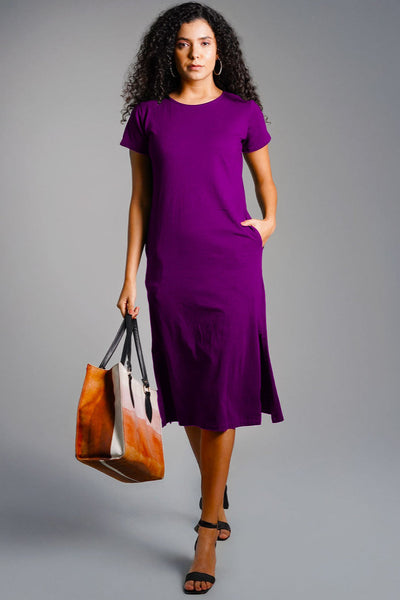 Purple Cotton Jersey Vented Shift Dress